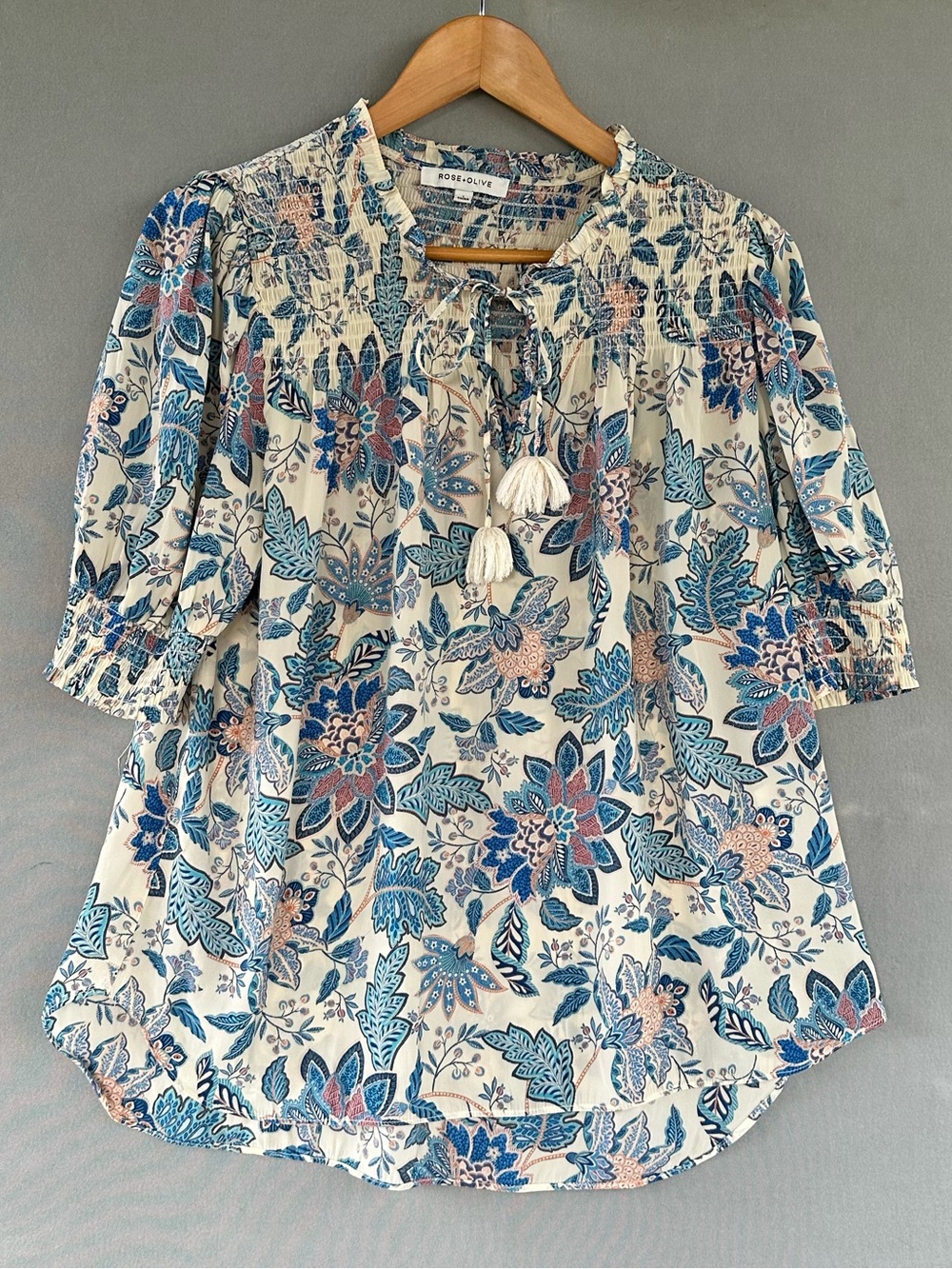 π5 for $45π Rose olive top blouse shirt size L - Picture 2 of 8